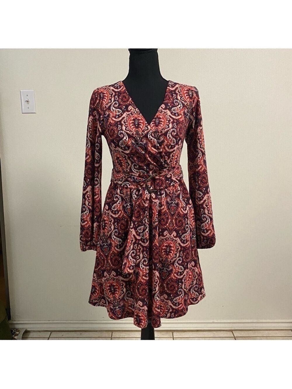 Maeve Dress Women’s Size Small Petite Paisley Belted Long Sleeve Dress
